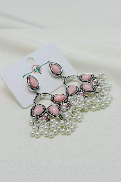 Oxidized Silver Stone Pearl Jhumka