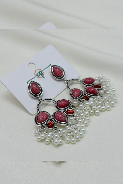 Oxidized Silver Stone Pearl Jhumka