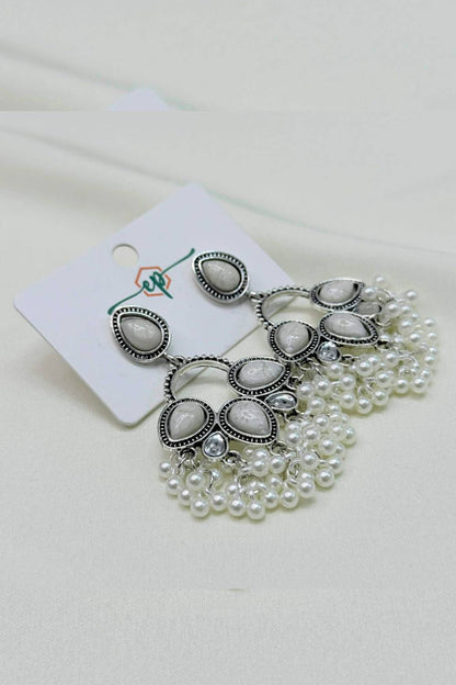Oxidized Silver Stone Pearl Jhumka